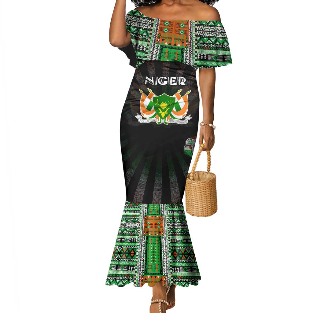 Personalized Niger Roots Mermaid Dress African Pride in Fingerprint and Tribal Colors