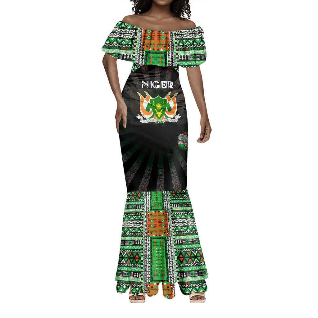 Personalized Niger Roots Mermaid Dress African Pride in Fingerprint and Tribal Colors