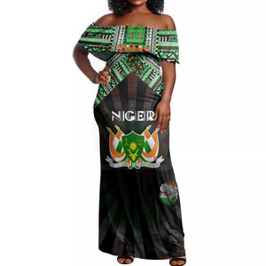 Personalized Niger Roots Off Shoulder Maxi Dress African Pride in Fingerprint and Tribal Colors
