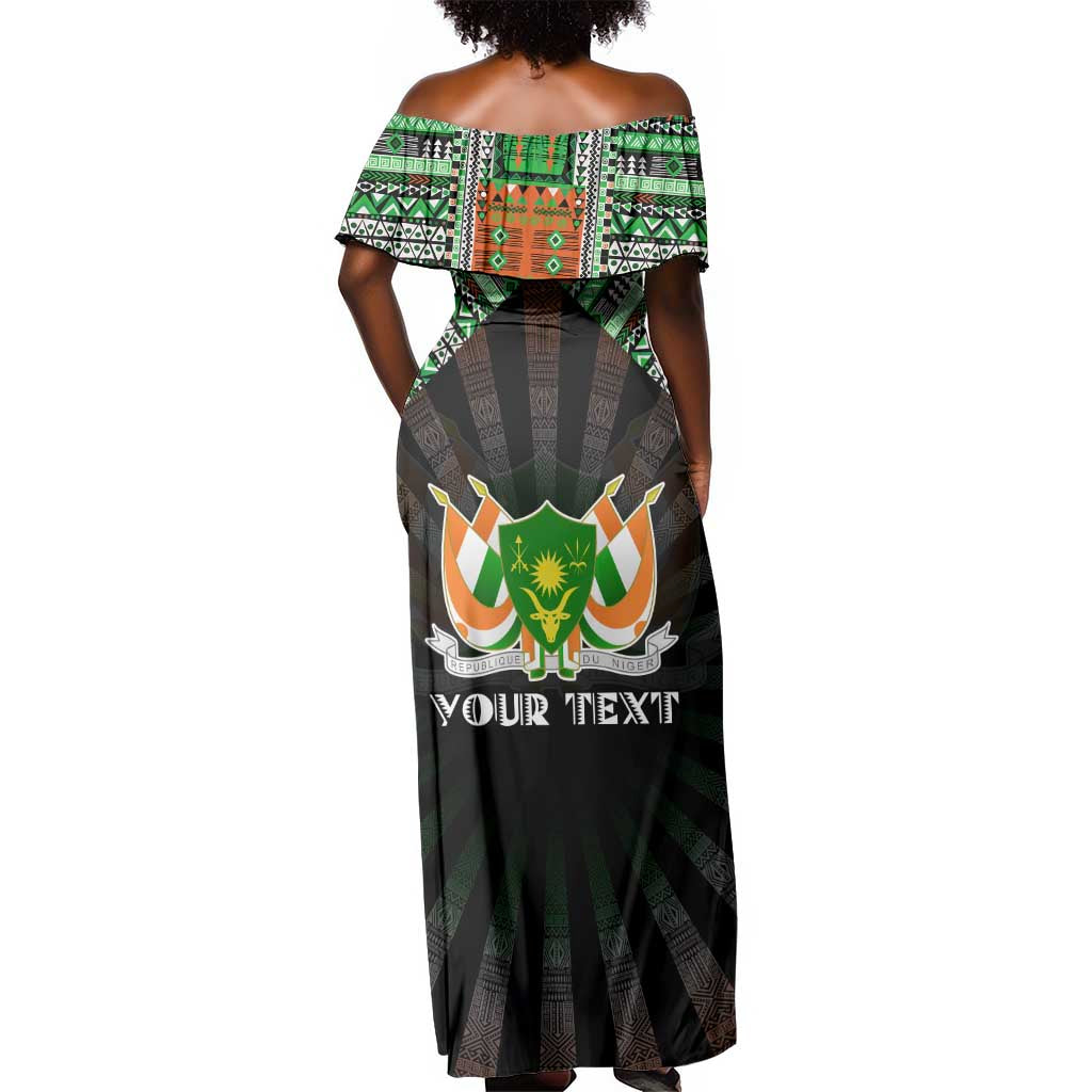 Personalized Niger Roots Off Shoulder Maxi Dress African Pride in Fingerprint and Tribal Colors