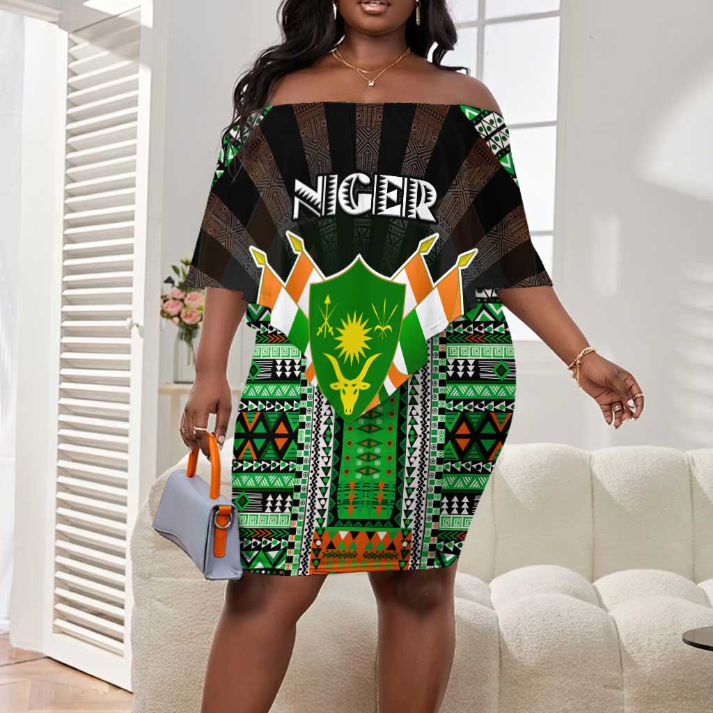 Personalized Niger Roots Off Shoulder Short Dress African Pride in Fingerprint and Tribal Colors