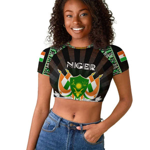 Personalized Niger Roots Raglan Cropped T shirt African Pride in Fingerprint and Tribal Colors