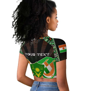 Personalized Niger Roots Raglan Cropped T shirt African Pride in Fingerprint and Tribal Colors