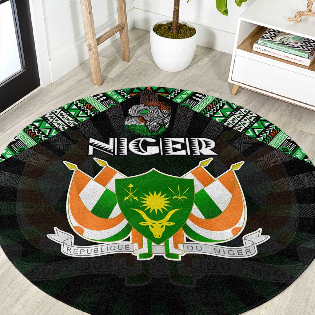 Niger Roots Round Carpet African Pride in Fingerprint and Tribal Colors