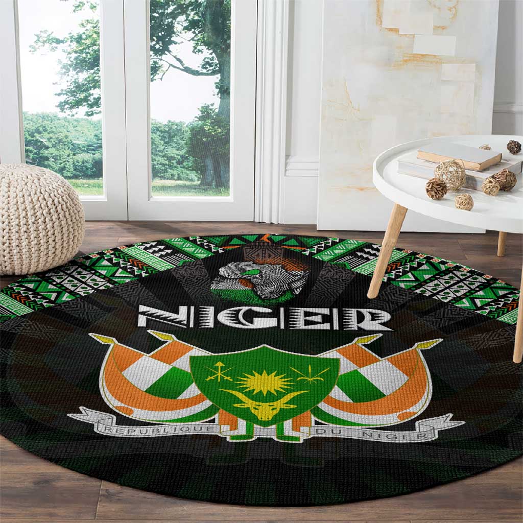 Niger Roots Round Carpet African Pride in Fingerprint and Tribal Colors