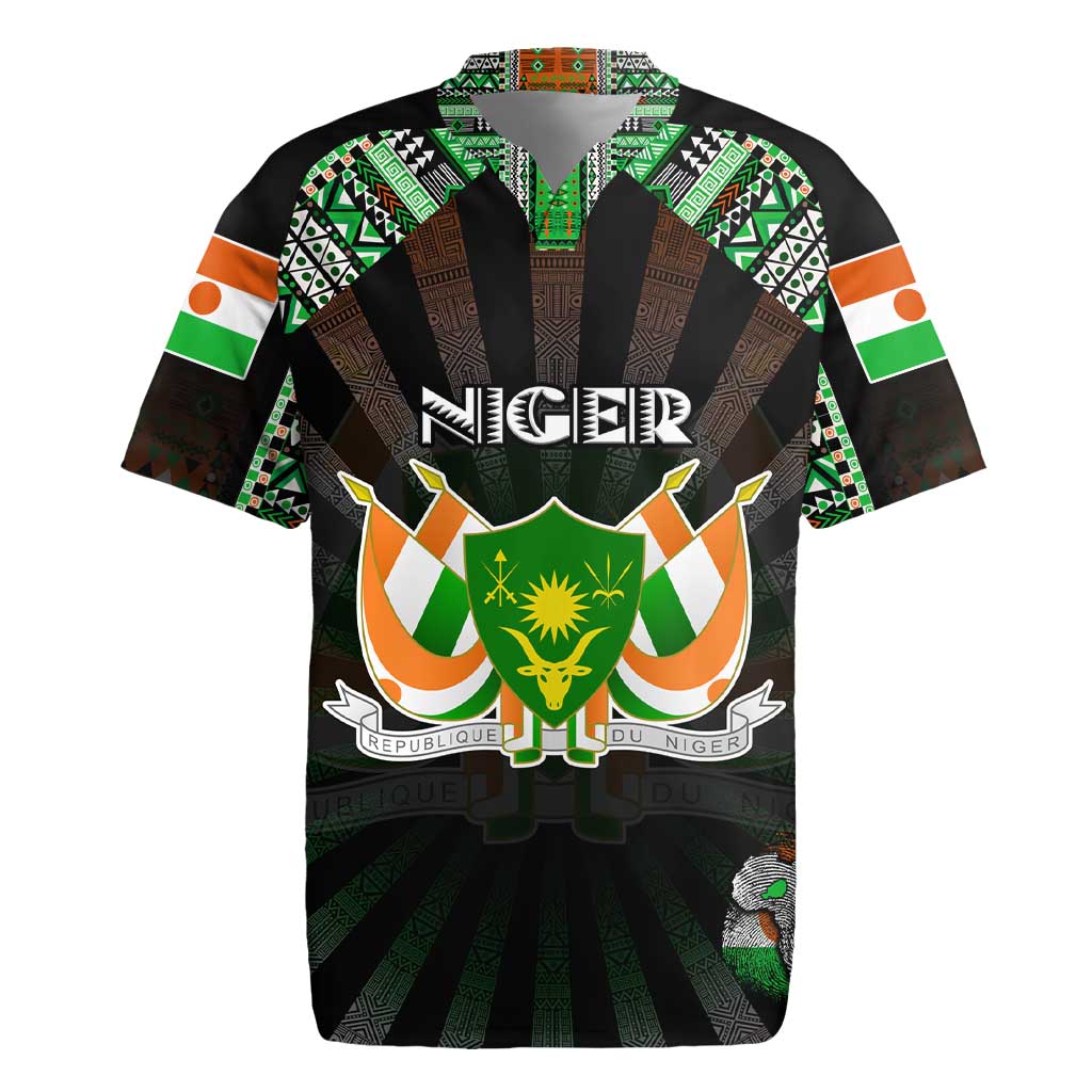 Personalized Niger Roots Rugby Jersey African Pride in Fingerprint and Tribal Colors