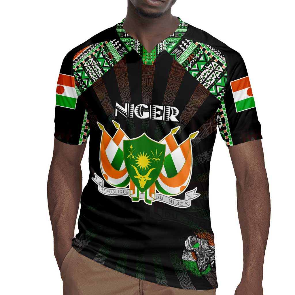 Personalized Niger Roots Rugby Jersey African Pride in Fingerprint and Tribal Colors