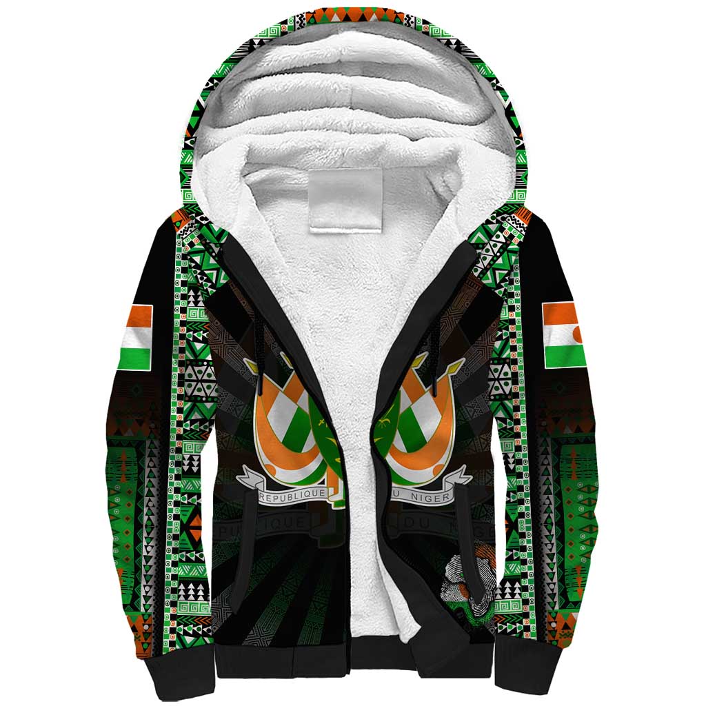 Personalized Niger Roots Sherpa Hoodie African Pride in Fingerprint and Tribal Colors