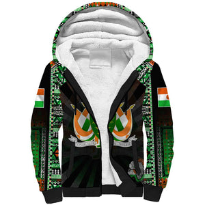 Personalized Niger Roots Sherpa Hoodie African Pride in Fingerprint and Tribal Colors