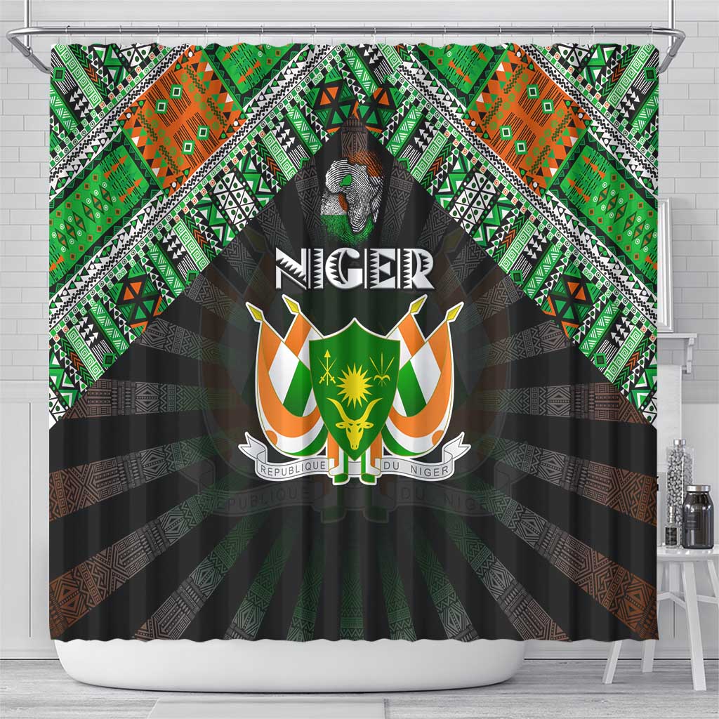 Niger Roots Shower Curtain African Pride in Fingerprint and Tribal Colors
