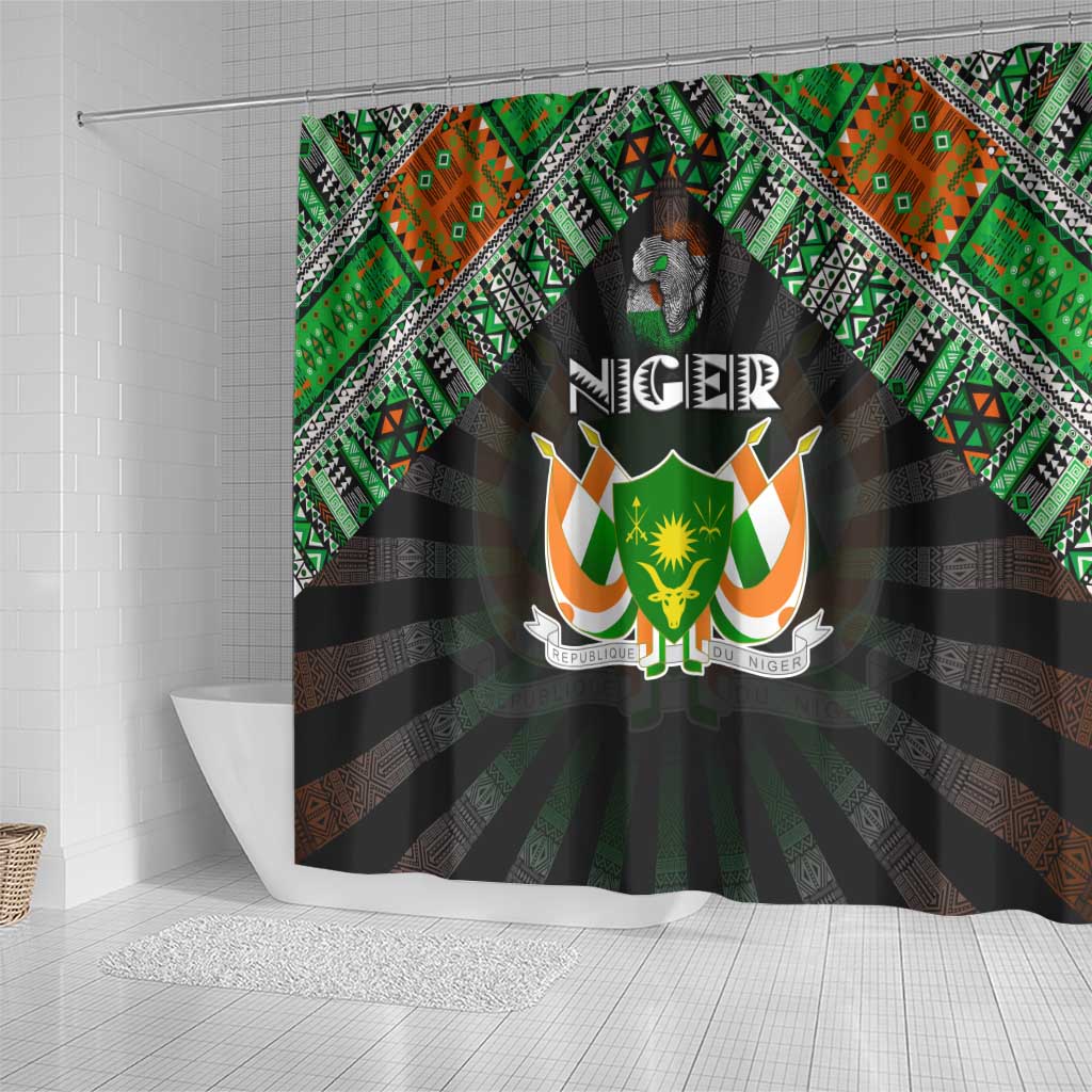 Niger Roots Shower Curtain African Pride in Fingerprint and Tribal Colors