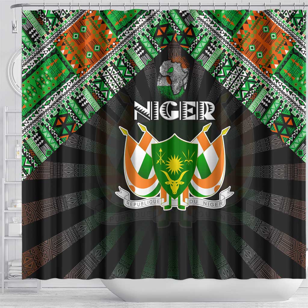 Niger Roots Shower Curtain African Pride in Fingerprint and Tribal Colors