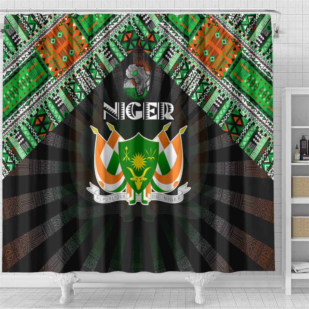 Niger Roots Shower Curtain African Pride in Fingerprint and Tribal Colors