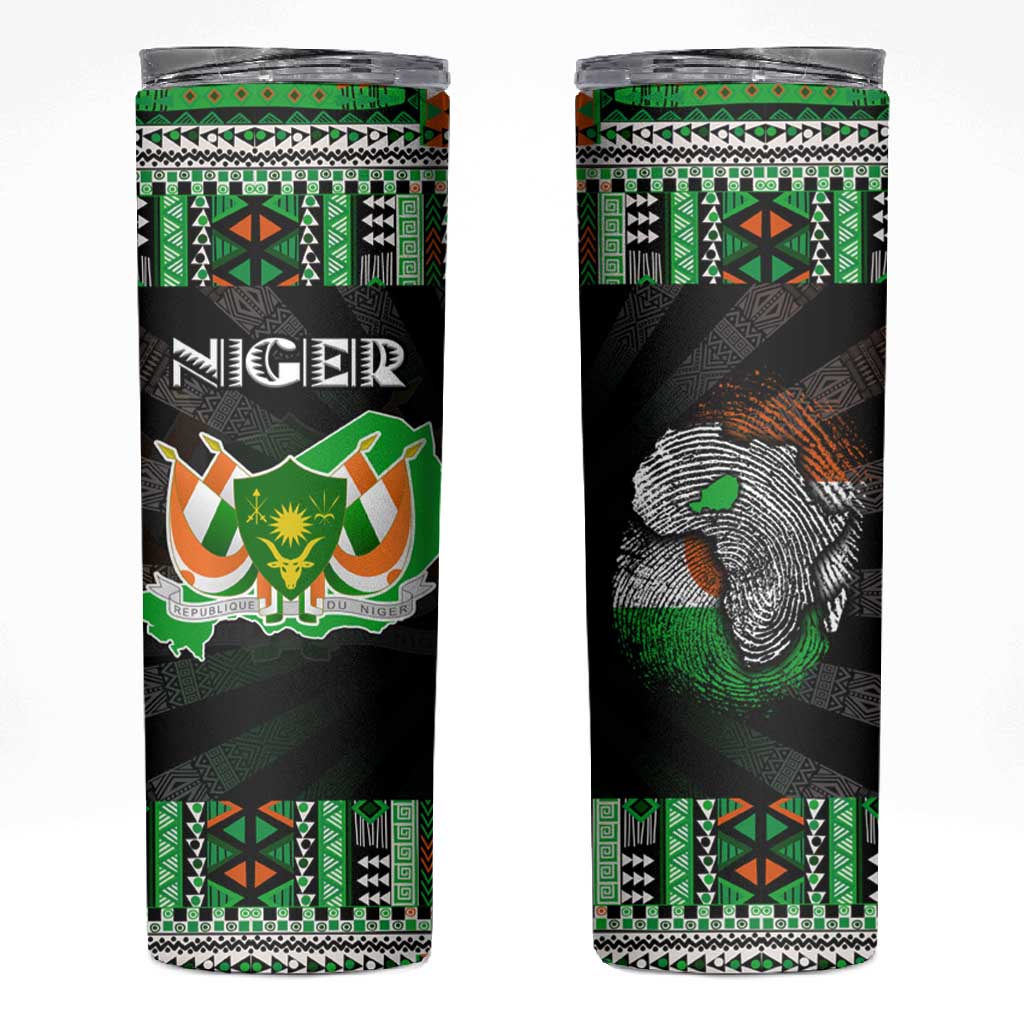Niger Roots Skinny Tumbler African Pride in Fingerprint and Tribal Colors