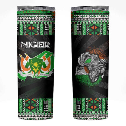 Niger Roots Skinny Tumbler African Pride in Fingerprint and Tribal Colors