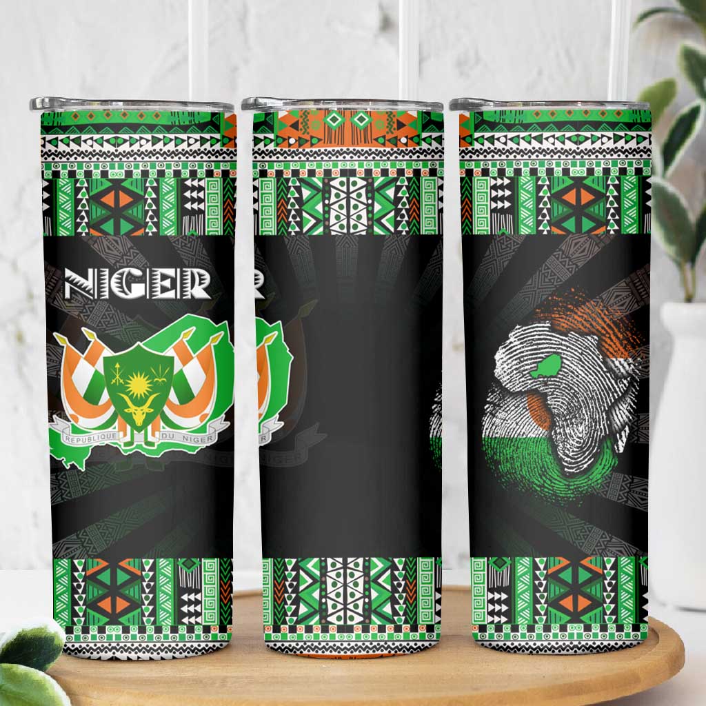 Niger Roots Skinny Tumbler African Pride in Fingerprint and Tribal Colors