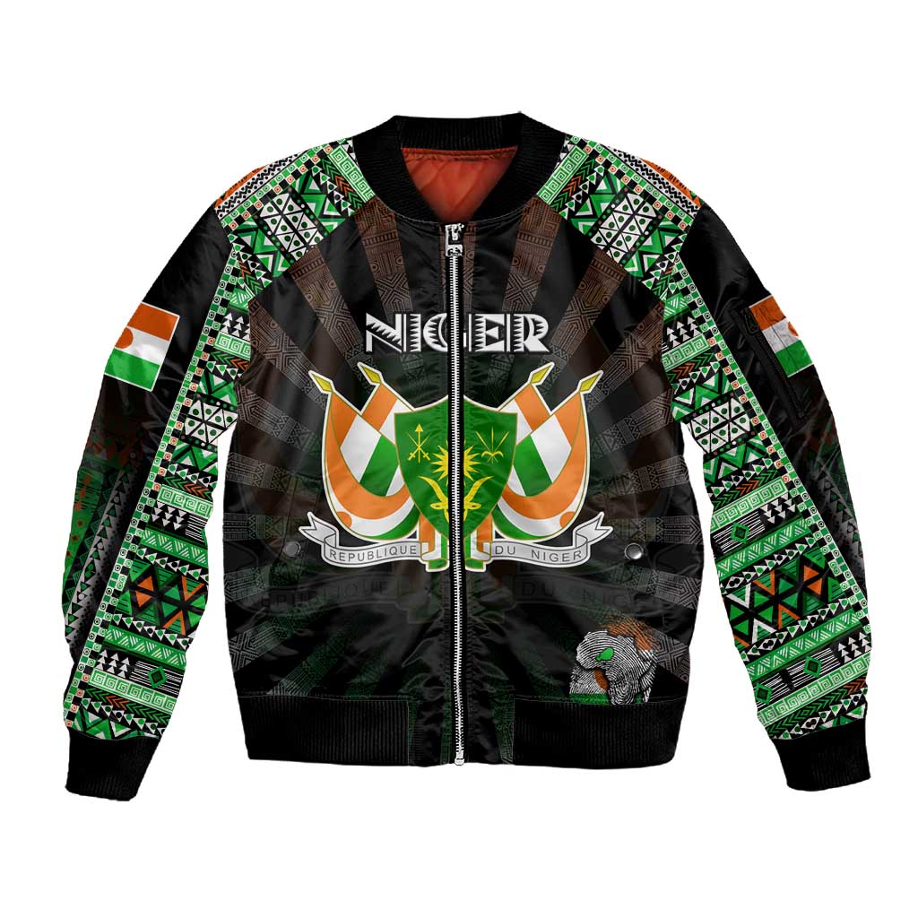 Personalized Niger Roots Sleeve Zip Bomber Jacket African Pride in Fingerprint and Tribal Colors