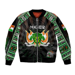 Personalized Niger Roots Sleeve Zip Bomber Jacket African Pride in Fingerprint and Tribal Colors