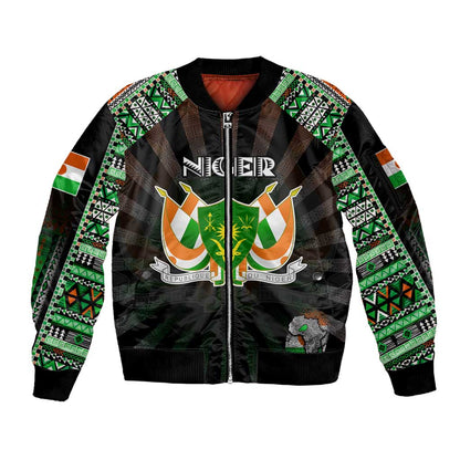 Personalized Niger Roots Sleeve Zip Bomber Jacket African Pride in Fingerprint and Tribal Colors