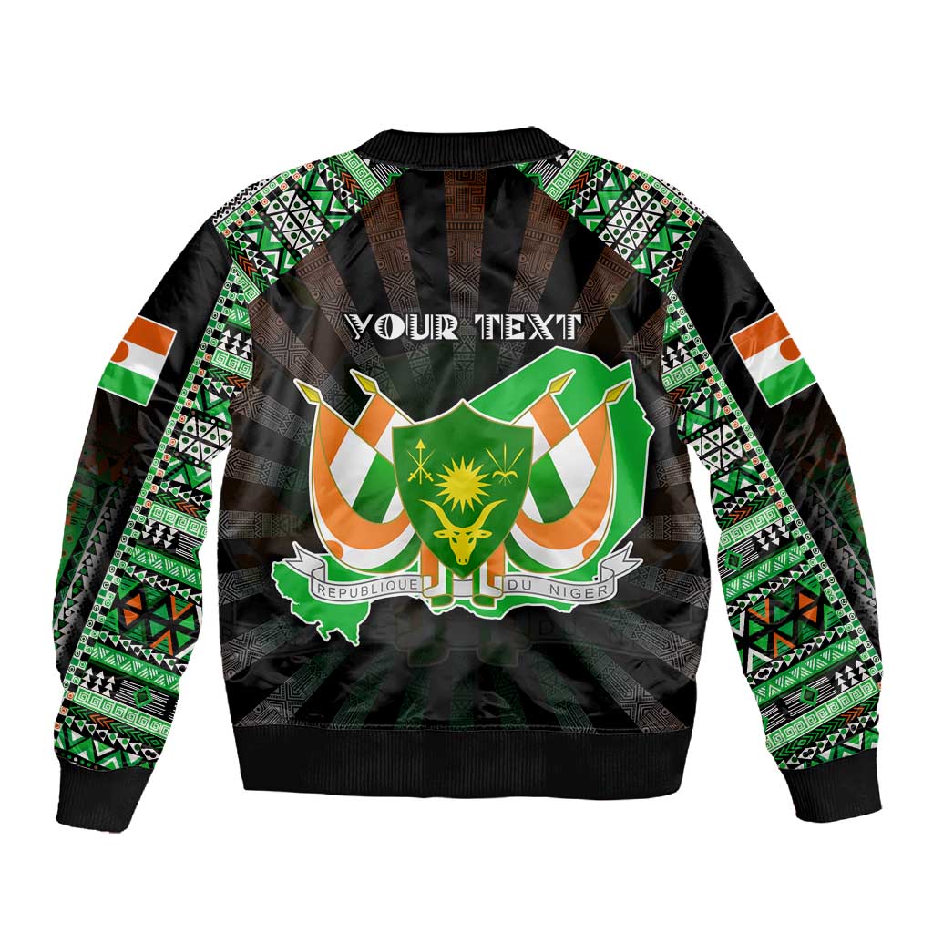 Personalized Niger Roots Sleeve Zip Bomber Jacket African Pride in Fingerprint and Tribal Colors