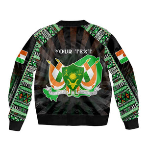 Personalized Niger Roots Sleeve Zip Bomber Jacket African Pride in Fingerprint and Tribal Colors