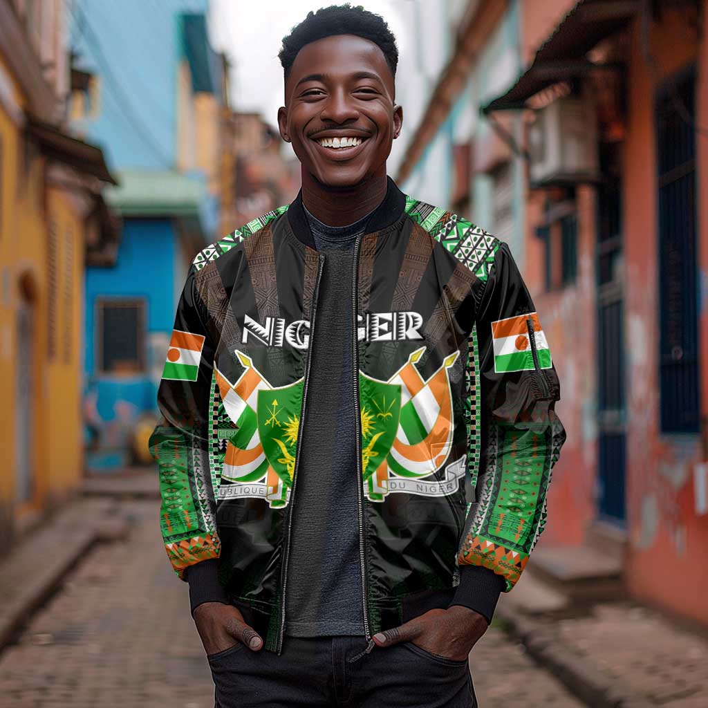 Personalized Niger Roots Sleeve Zip Bomber Jacket African Pride in Fingerprint and Tribal Colors