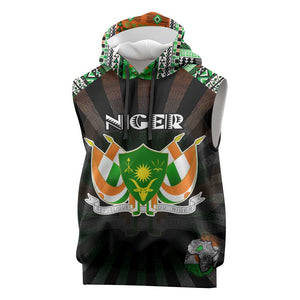 Personalized Niger Roots Sleeveless Hoodie African Pride in Fingerprint and Tribal Colors - African Pride