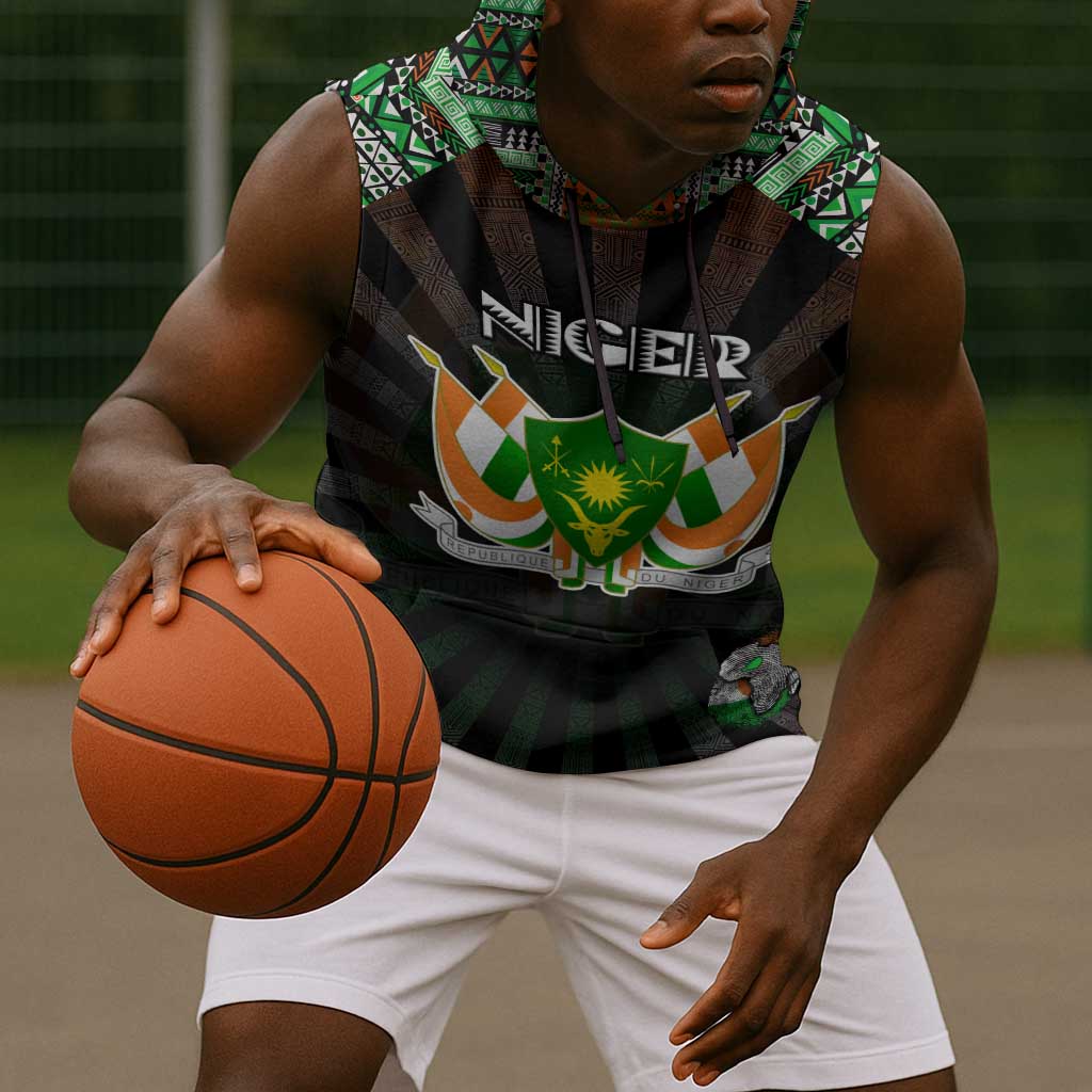 Personalized Niger Roots Sleeveless Hoodie African Pride in Fingerprint and Tribal Colors - African Pride