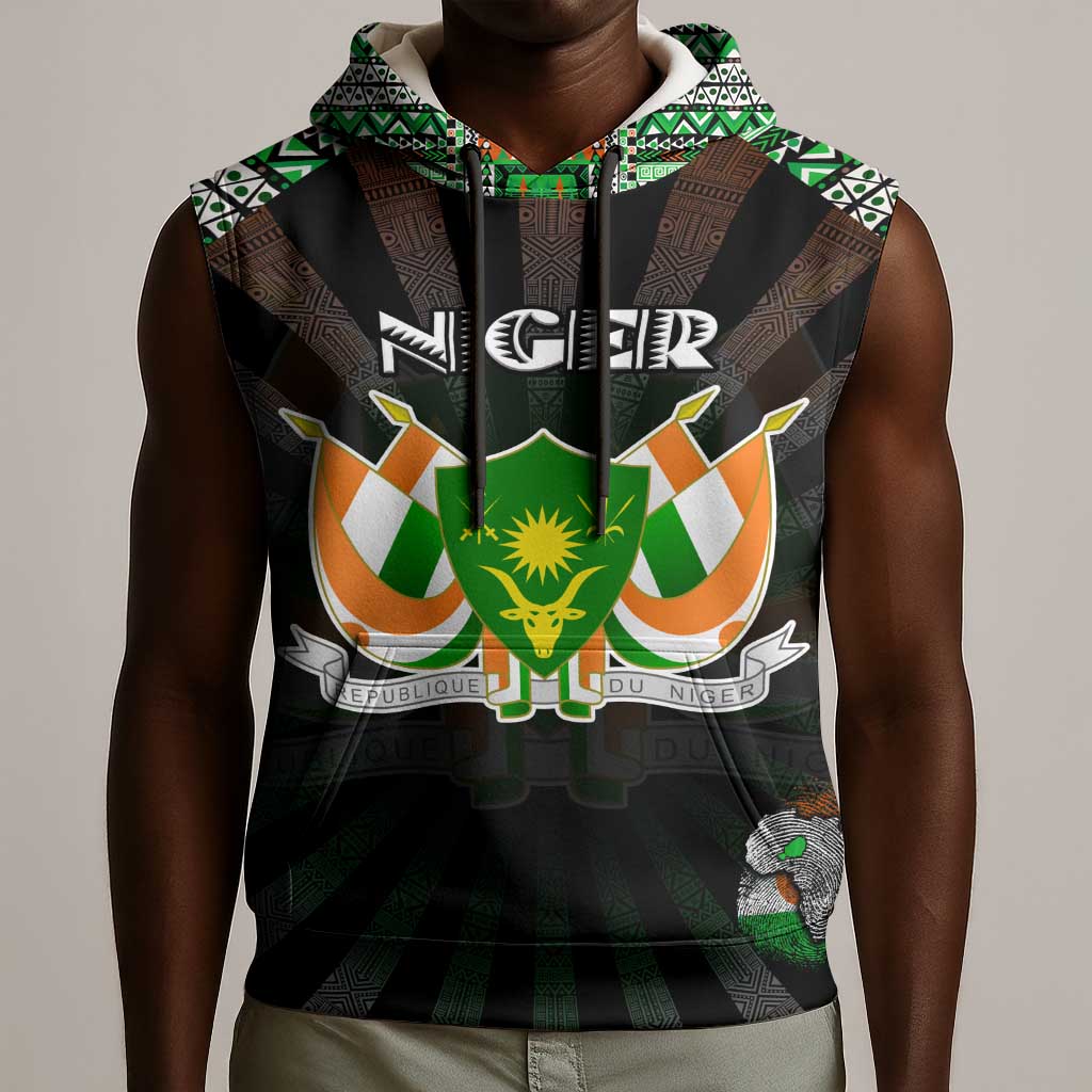 Personalized Niger Roots Sleeveless Hoodie African Pride in Fingerprint and Tribal Colors - African Pride