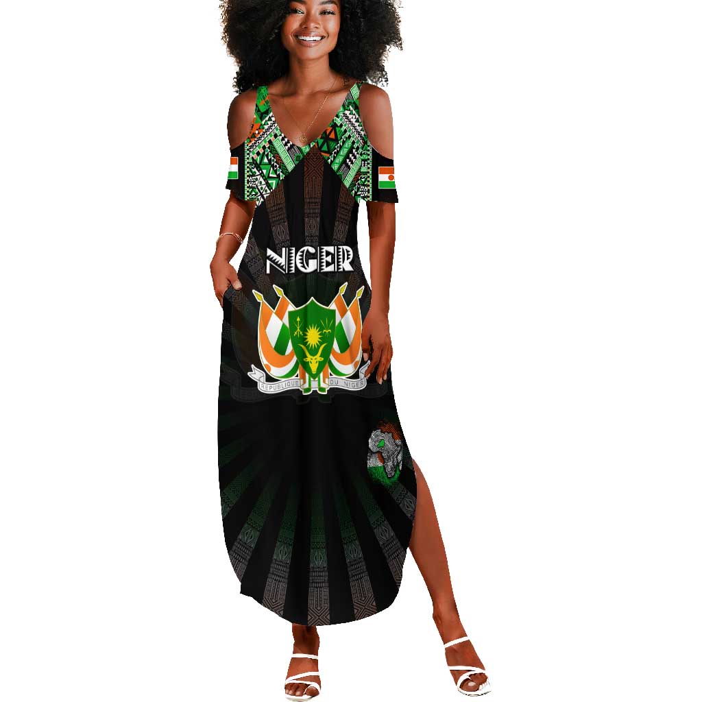 Personalized Niger Roots Summer Maxi Dress African Pride in Fingerprint and Tribal Colors