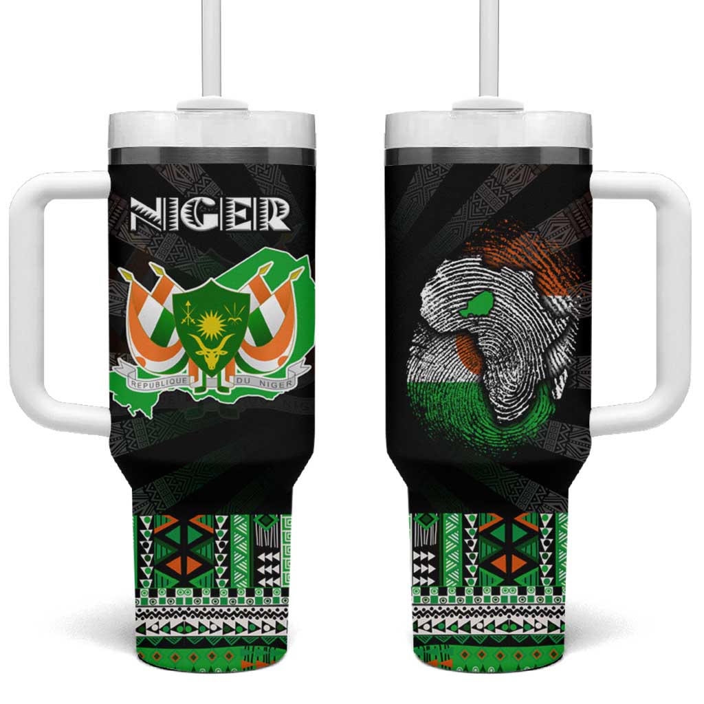 Niger Roots Tumbler With Handle African Pride in Fingerprint and Tribal Colors