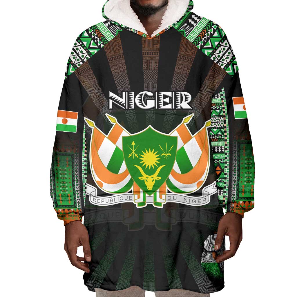 Personalized Niger Roots Wearable Blanket Hoodie African Pride in Fingerprint and Tribal Colors
