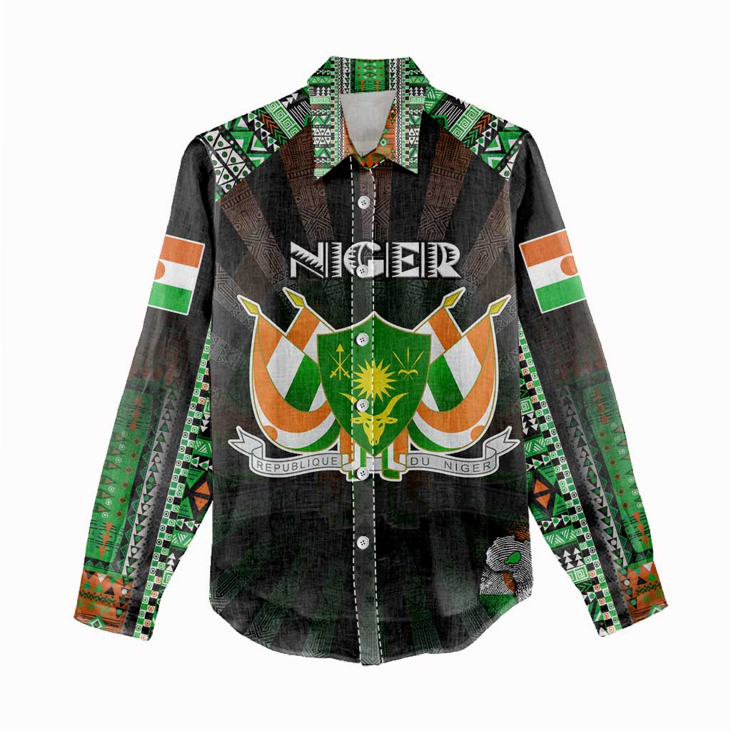 Personalized Niger Roots Women Casual Shirt African Pride in Fingerprint and Tribal Colors
