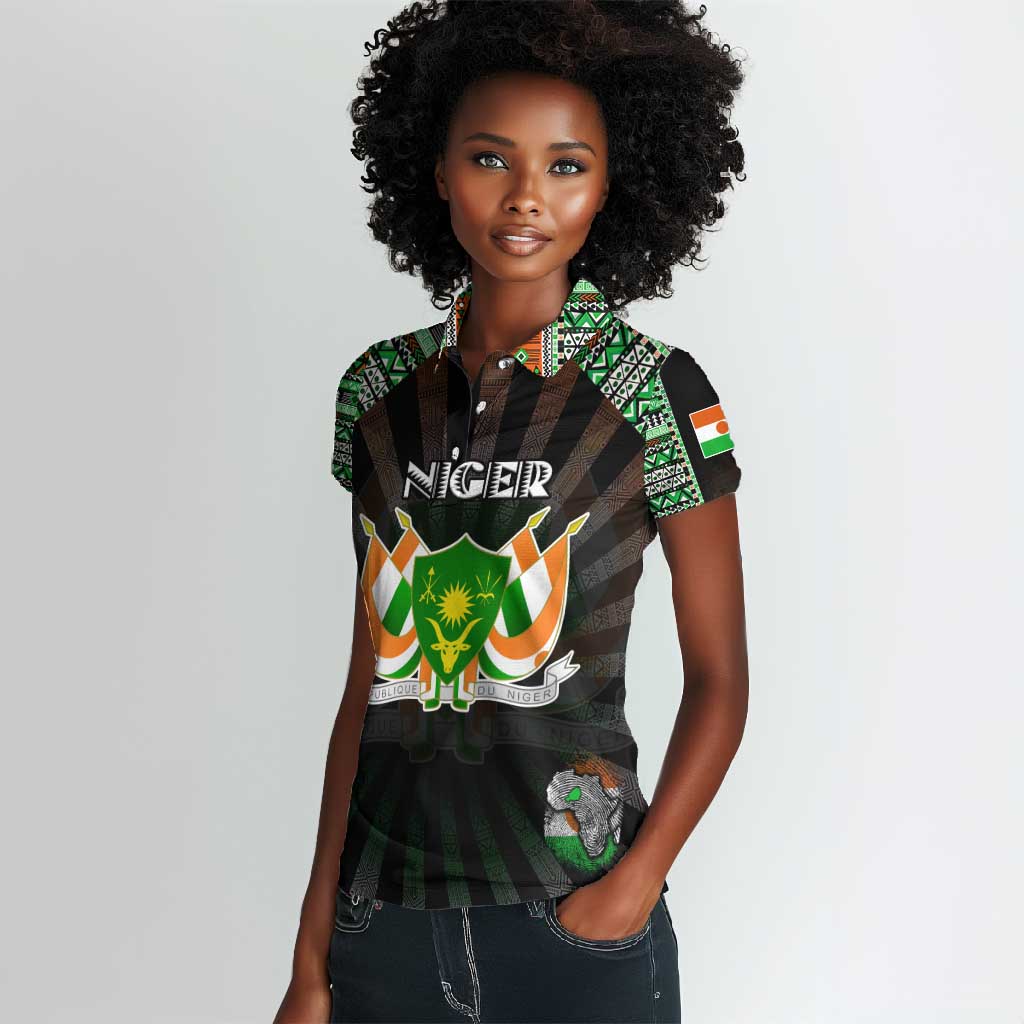 Personalized Niger Roots Women Polo Shirt African Pride in Fingerprint and Tribal Colors