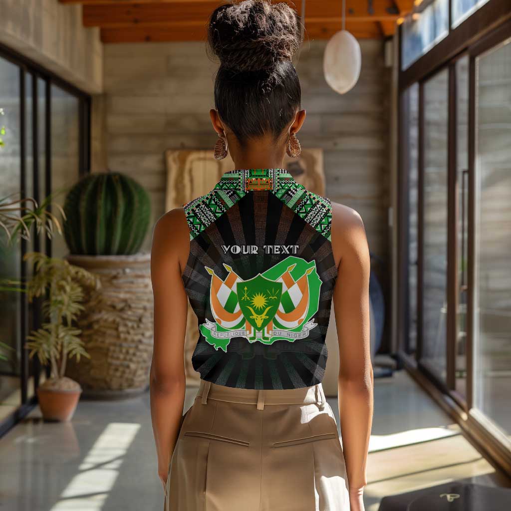 Personalized Niger Roots Women Sleeveless Polo Shirt African Pride in Fingerprint and Tribal Colors