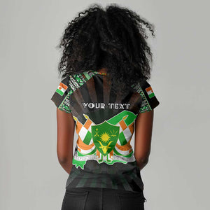 Personalized Niger Roots Women V-Neck T-Shirt African Pride in Fingerprint and Tribal Colors