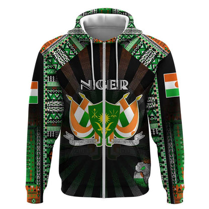 Personalized Niger Roots Zip Hoodie African Pride in Fingerprint and Tribal Colors