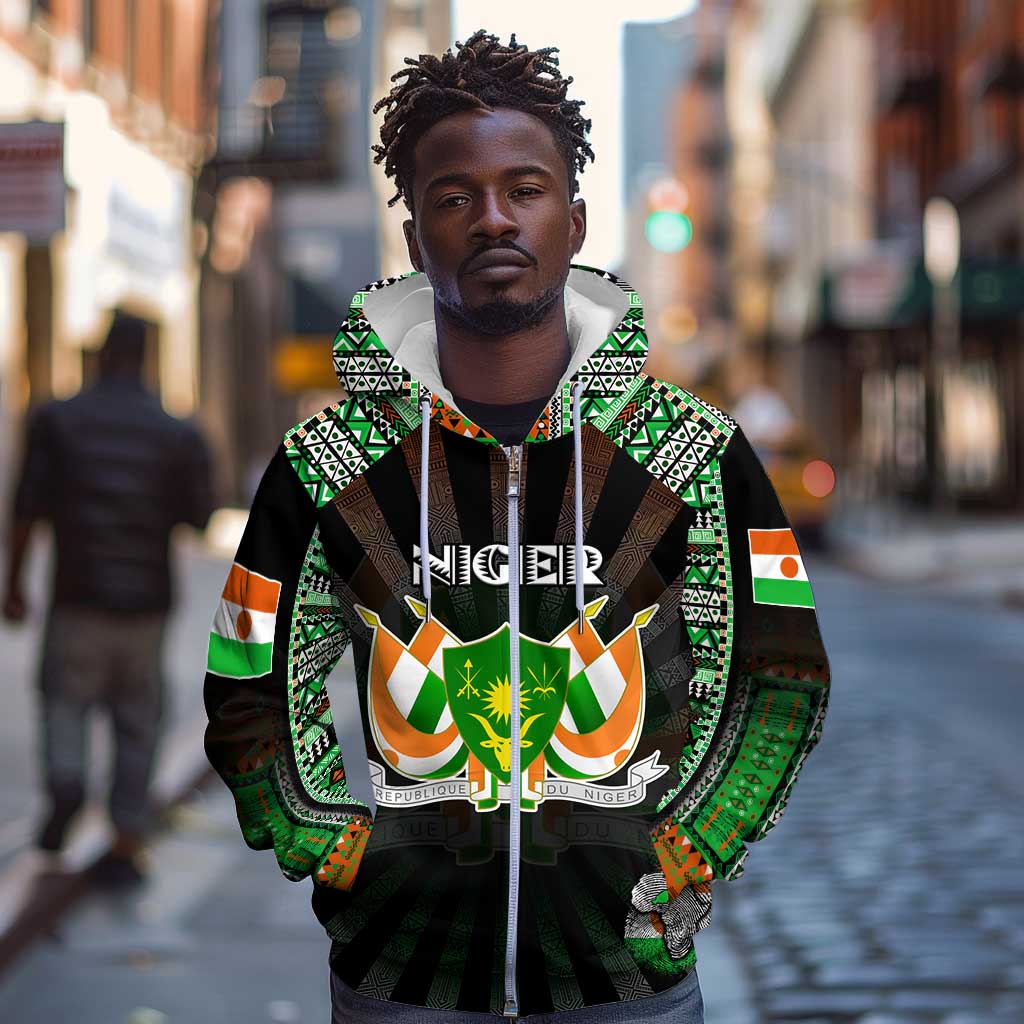 Personalized Niger Roots Zip Hoodie African Pride in Fingerprint and Tribal Colors