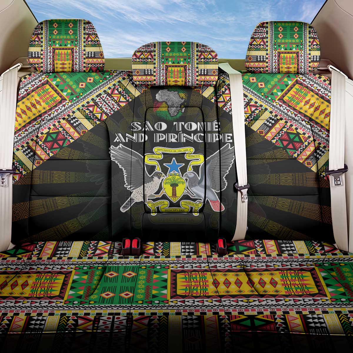 Sao Tome and Principe Roots Back Car Seat Cover African Pride in Fingerprint and Tribal Colors