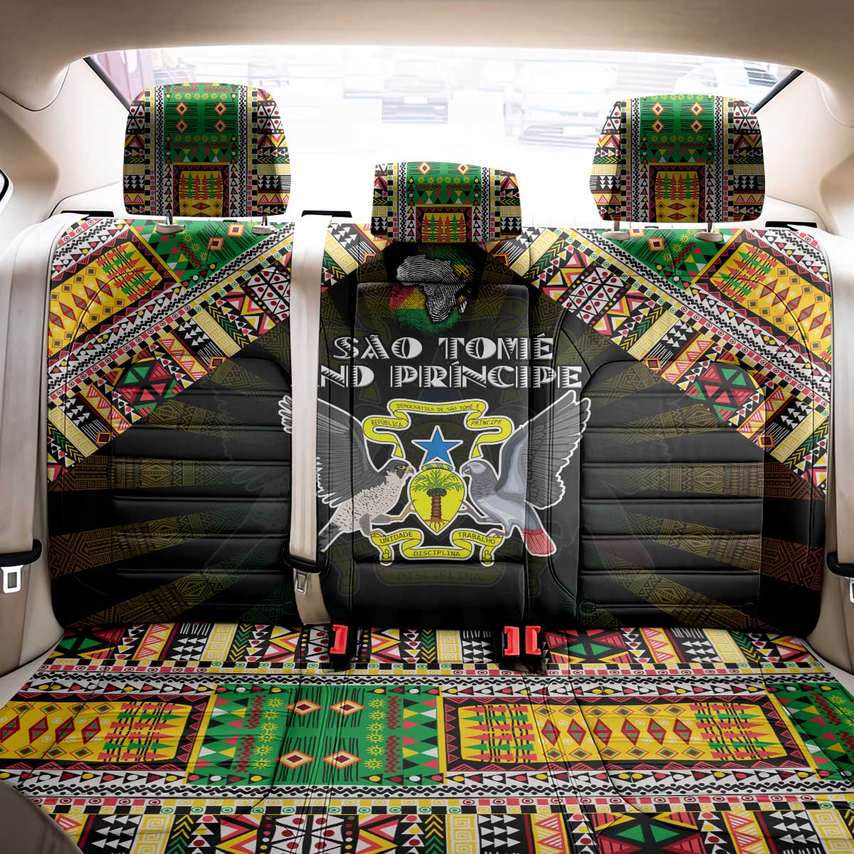 Sao Tome and Principe Roots Back Car Seat Cover African Pride in Fingerprint and Tribal Colors
