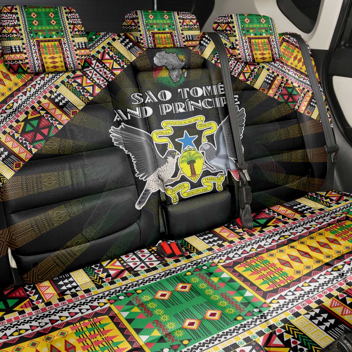 Sao Tome and Principe Roots Back Car Seat Cover African Pride in Fingerprint and Tribal Colors