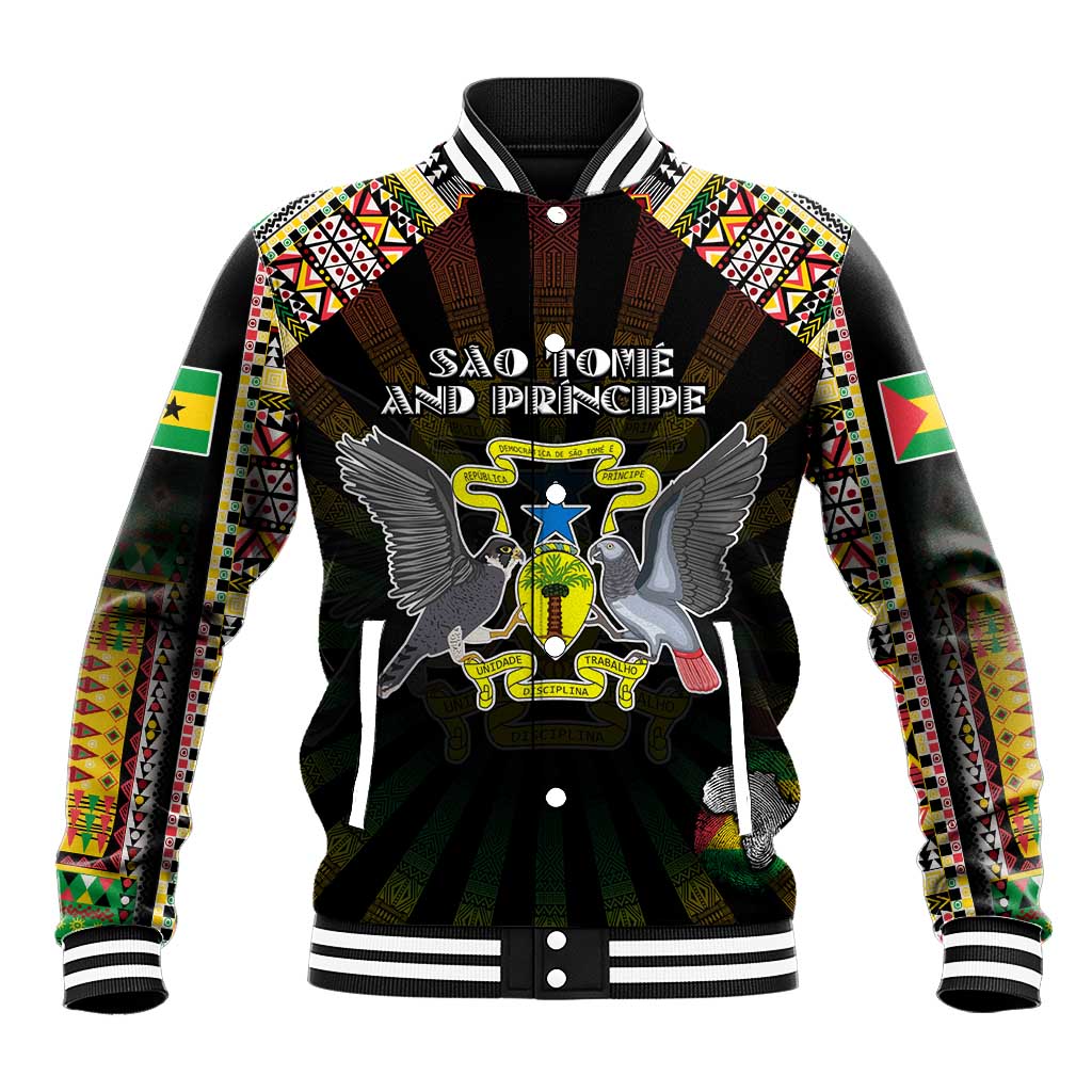 Personalized Sao Tome and Principe Roots Baseball Jacket African Pride in Fingerprint and Tribal Colors
