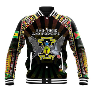Personalized Sao Tome and Principe Roots Baseball Jacket African Pride in Fingerprint and Tribal Colors