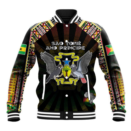 Personalized Sao Tome and Principe Roots Baseball Jacket African Pride in Fingerprint and Tribal Colors
