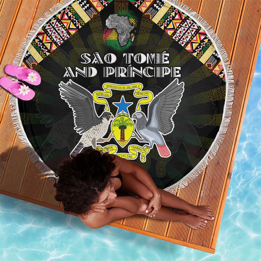 Sao Tome and Principe Roots Beach Blanket African Pride in Fingerprint and Tribal Colors