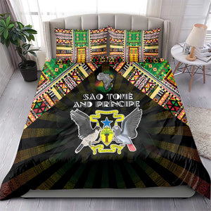 Sao Tome and Principe Roots Bedding Set African Pride in Fingerprint and Tribal Colors