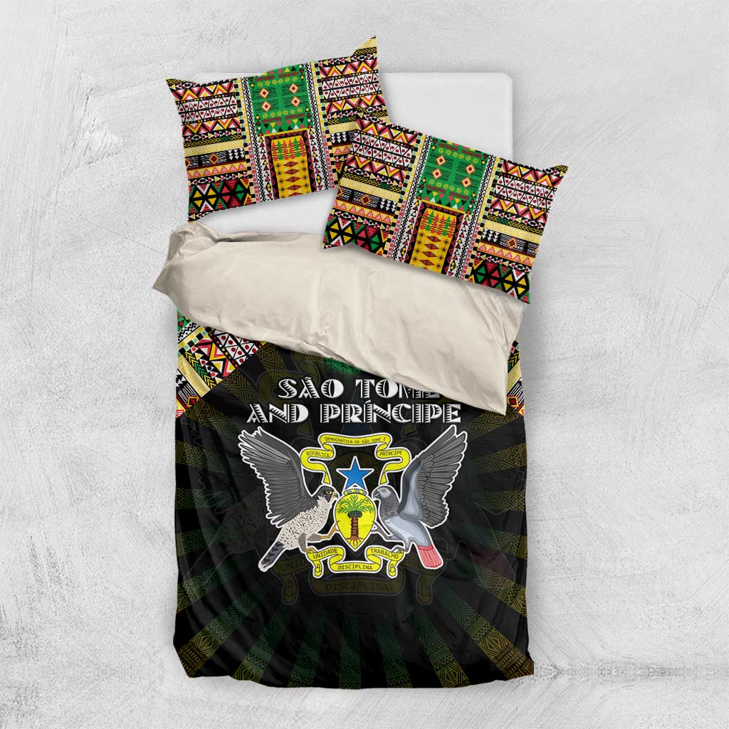 Sao Tome and Principe Roots Bedding Set African Pride in Fingerprint and Tribal Colors