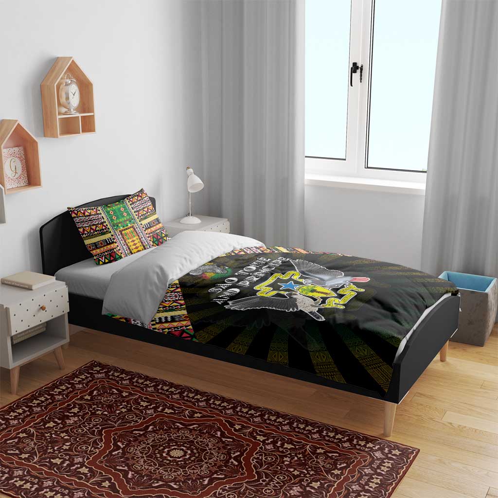 Sao Tome and Principe Roots Bedding Set African Pride in Fingerprint and Tribal Colors