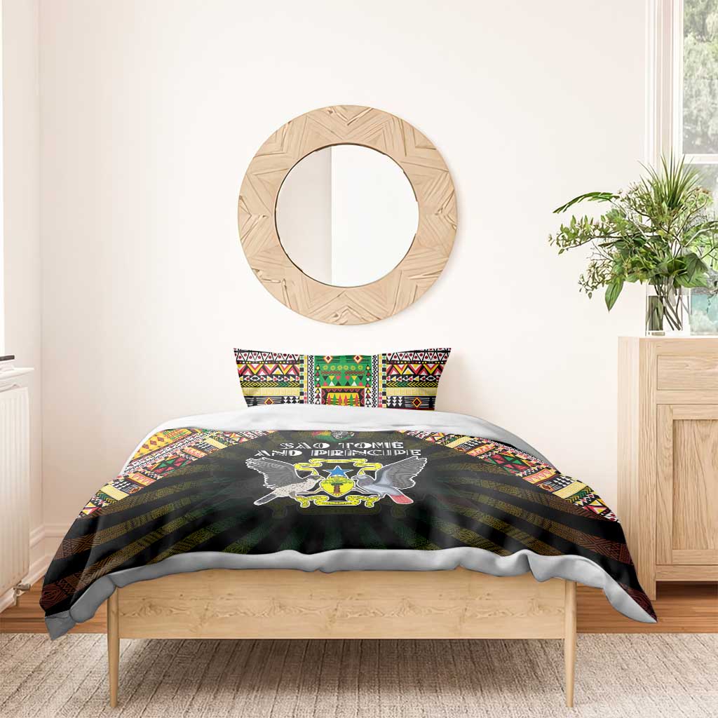 Sao Tome and Principe Roots Bedding Set African Pride in Fingerprint and Tribal Colors