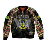 Personalized Sao Tome and Principe Roots Bomber Jacket African Pride in Fingerprint and Tribal Colors